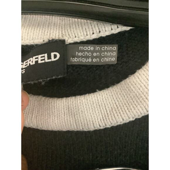 Karl Lagerfeld Signature Logo Striped Pullover Long Sleeve Sweater Sz Small - Picture 5 of 7